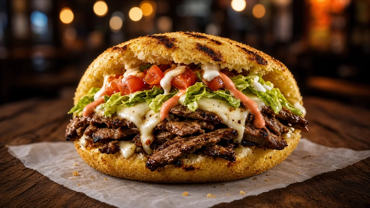 Arepa con Carne Asada