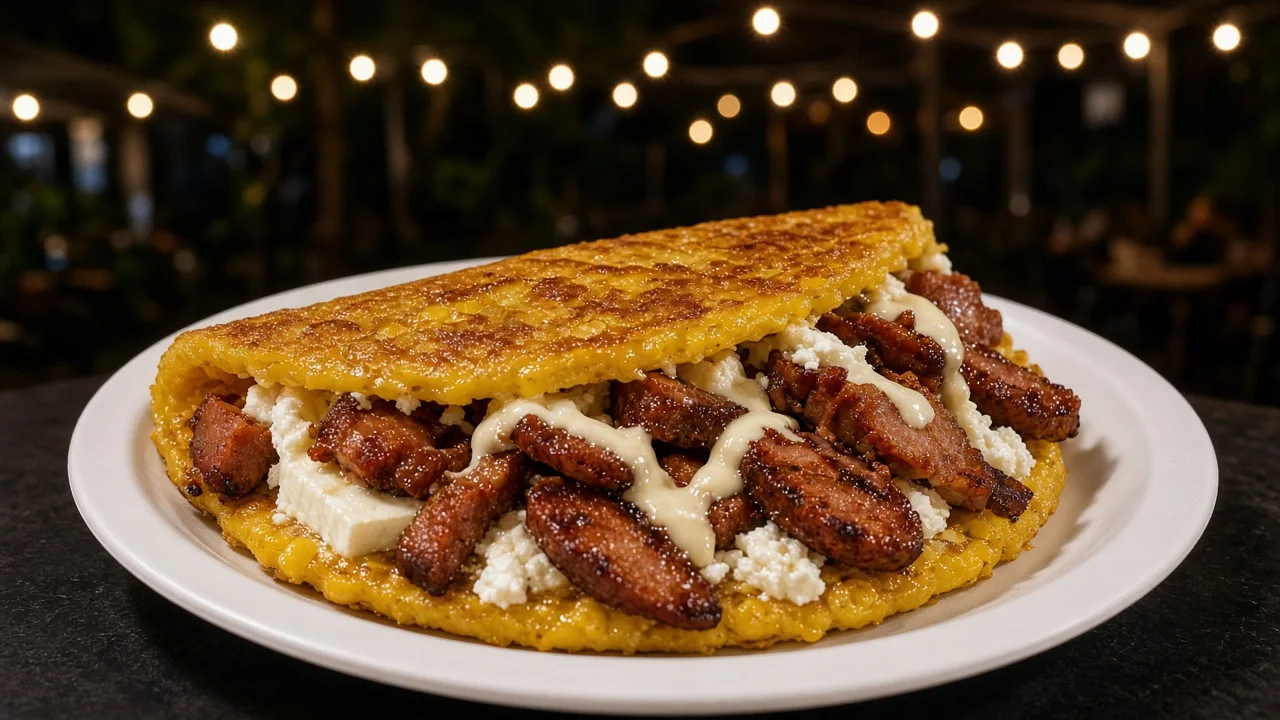 Cachapa con Cochino, Chorizo y Queso